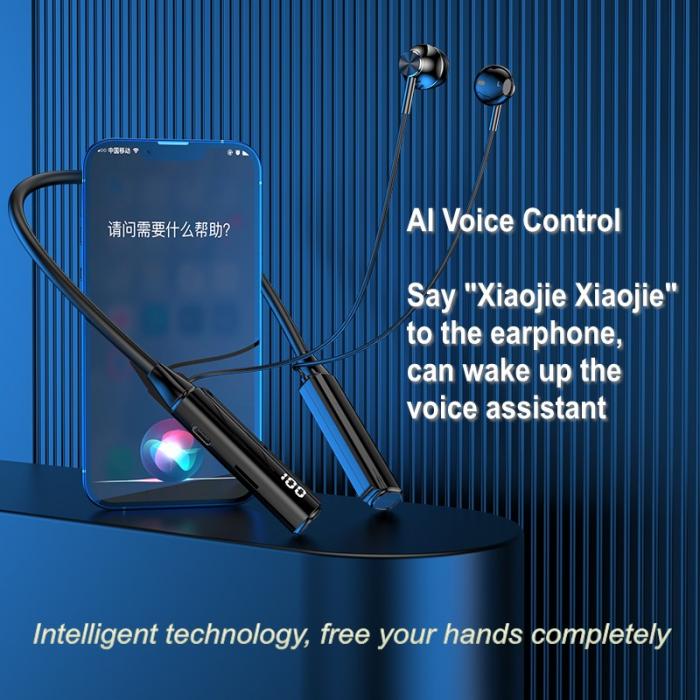 AI Voice Bluetooth Headset Low Power Consumption Long Playtime Type C TF Slot Stereo Neckband Headset