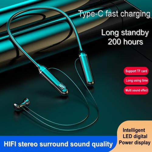 Super Bass Wireless Bluetooth 5.2 Neckband With SD Card Slot LED Digital Power Display Headphone