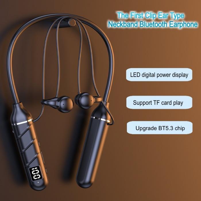 Fashion Clip On Ear Sport Wireless Earphone With TF Slot Bluetooth LED Stereo Neckband Gaming Headphone
