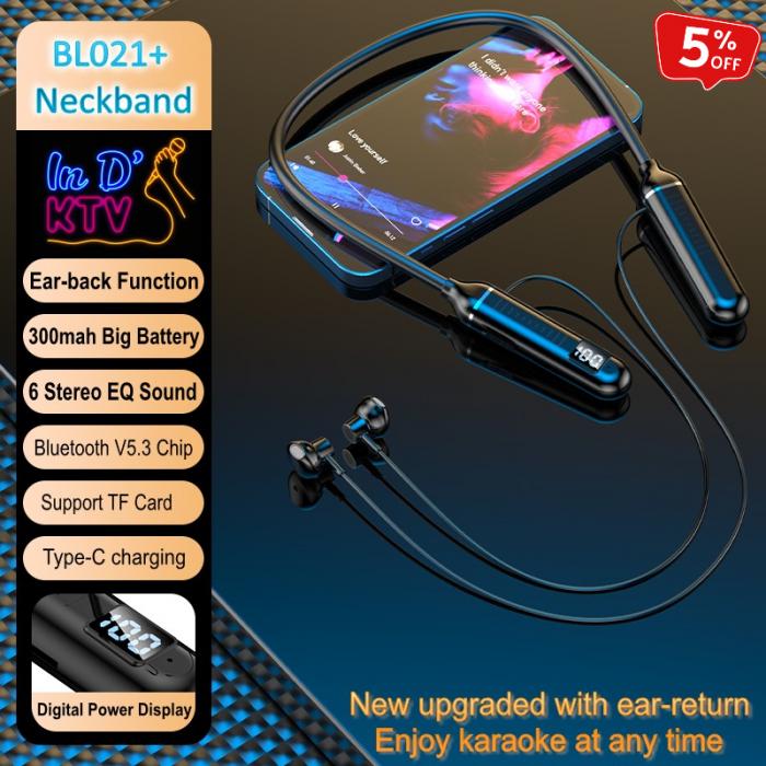 Super Bass Wireless Bluetooth 5.2 Neckband With SD Card Slot LED Digital Power Display Headphone