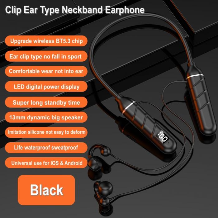 Fashion Clip On Ear Sport Wireless Earphone With TF Slot Bluetooth LED Stereo Neckband Gaming Headphone