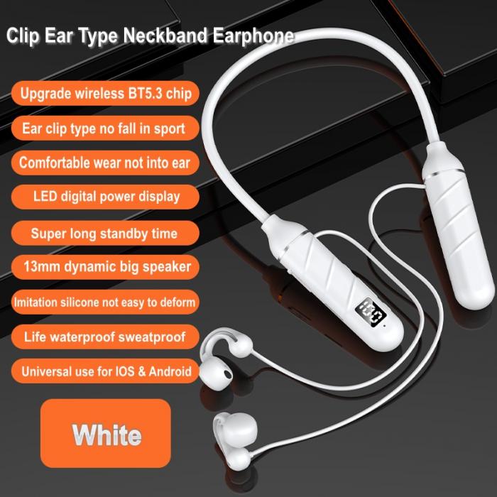 Fashion Clip On Ear Sport Wireless Earphone With TF Slot Bluetooth LED Stereo Neckband Gaming Headphone