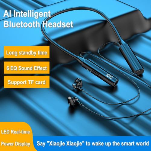 AI Voice Bluetooth Headset Low Power Consumption Long Playtime Type C TF Slot Stereo Neckband Headset