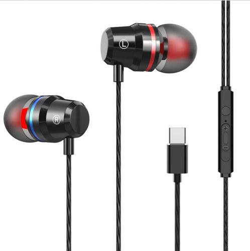 Metal Bass Earphone Wired Headset Digital Type-C Jack With Mic Earphones