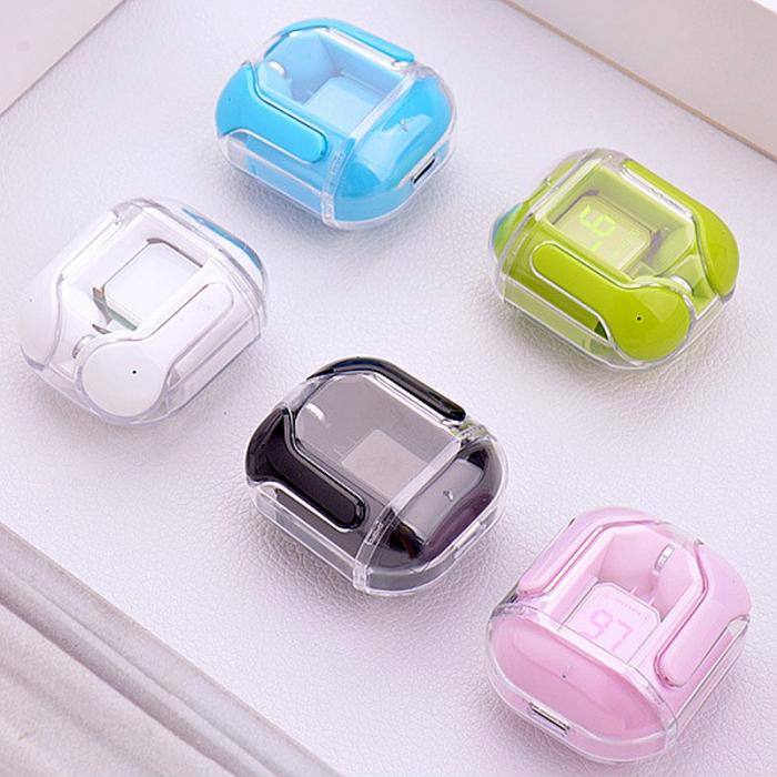 Translucent Cover Open Design Touch Control TWS Earphone LED Power Display With Mic