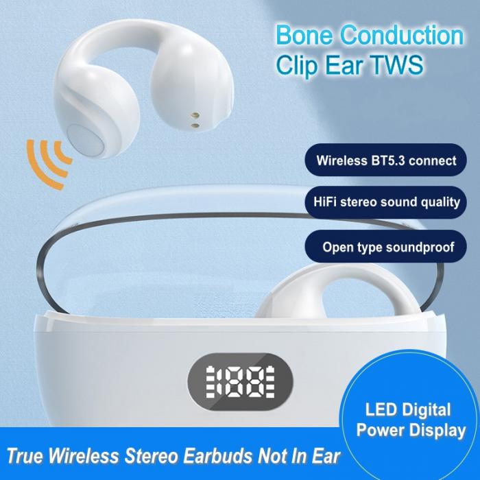 Hot-selling LED digital power display type c tws earphone ear clip button control wireless earbuds