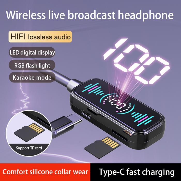 Super Long Standby Headset with RGB Flash Light LED Power Display Wireless Bluetooth Neck Hanging Headphone with Ear Back